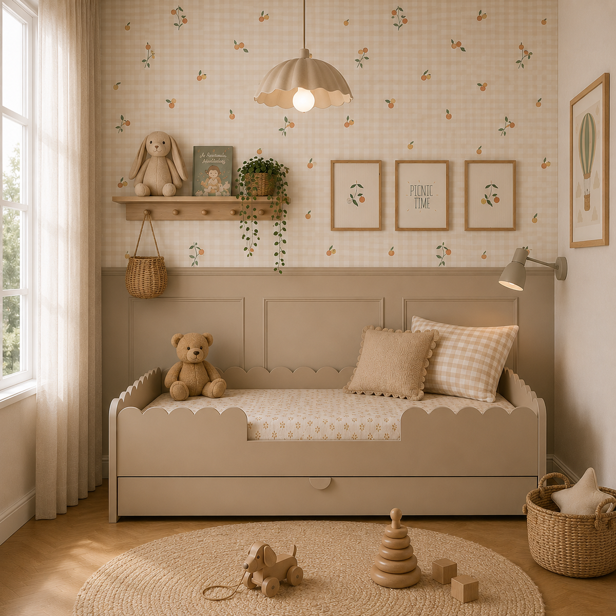 Book Nook latte łożko dziecięce w stylu Monetssori 80x160 z szufladą