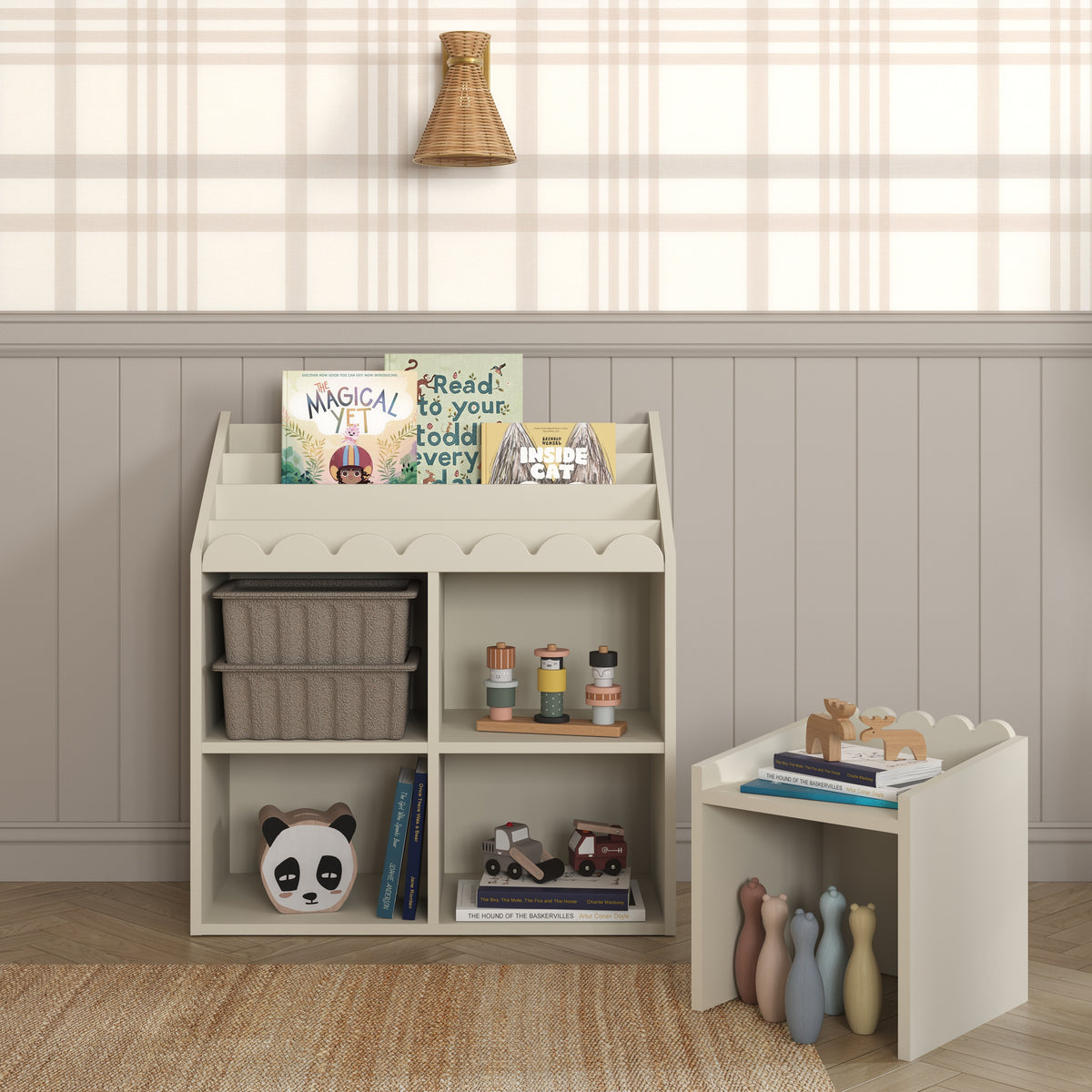Montessori Bücherregal Book Nook Latte – Kinderregal für Bücher und Spielzeug