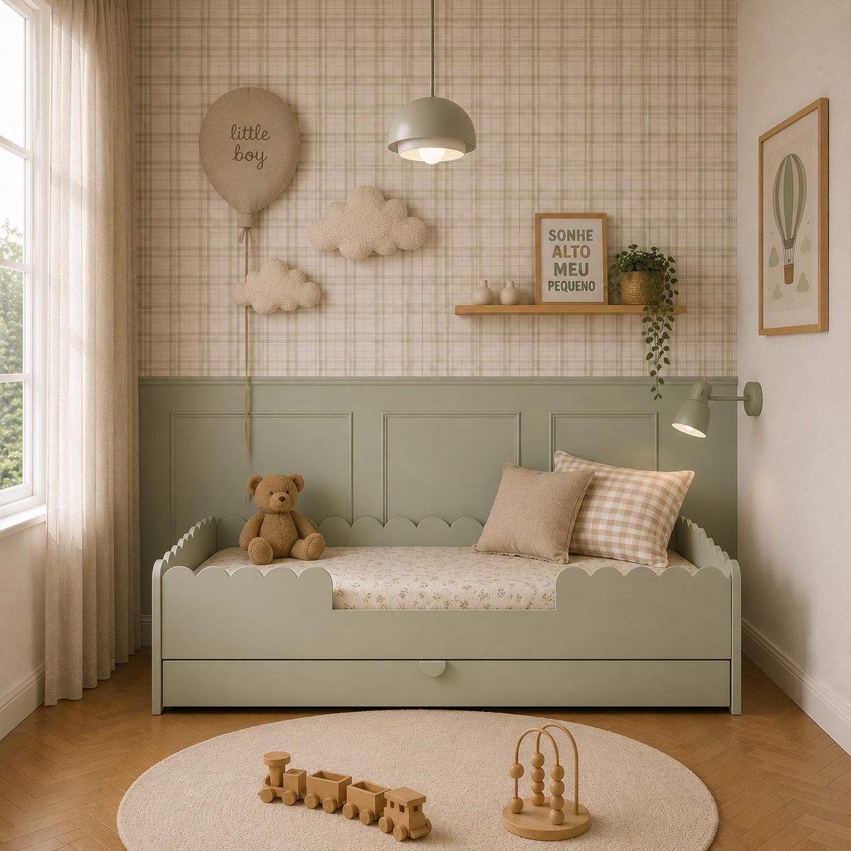 Book Nook sage łożko dziecięce  w stylu Monetssori 80x160 z szufladą