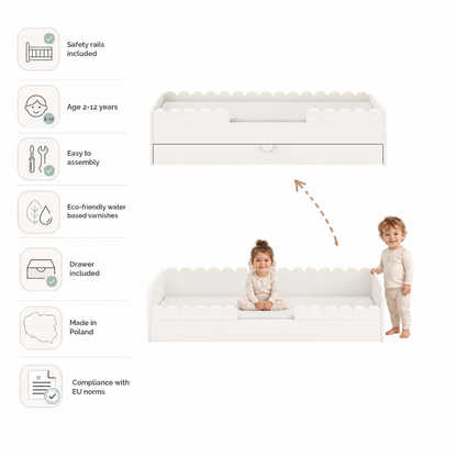 Book Nook snow Montessori children's bed 80x160 with drawer