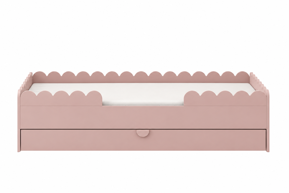Book Nook vintage rose łożko dziecięce  w stylu Monetssori 80x160 z szufladą