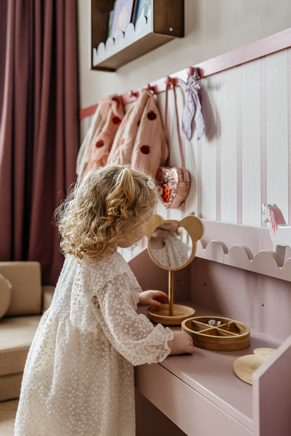 Zestaw dziecięcy Book Nook vintage rose – biurko Montessori z dwoma krzesełkami